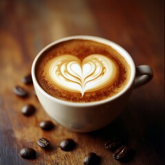 Aromatic Latte with Heart Design Coffee Art