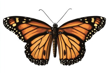 Fototapeta premium A single monarch butterfly sits on a white background