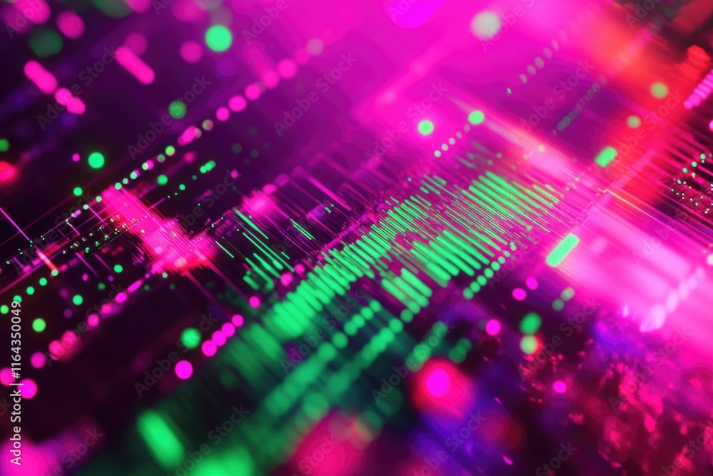 Poster a computer circuit board with glowing neon lights and electronic components