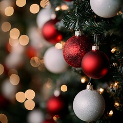 Obraz premium Festive Christmas Tree Ornaments Red and White