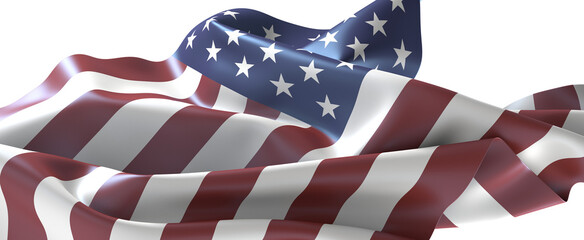 Waving American Flag on White Background