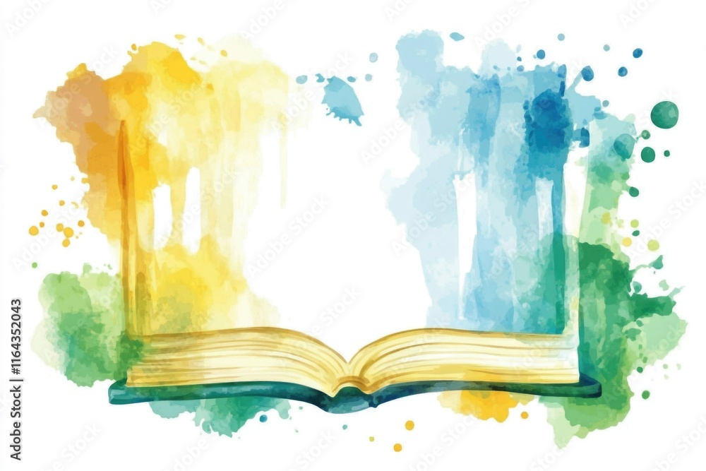 Poster a single open book placed on a table with a flat surface, ideal for reading or study