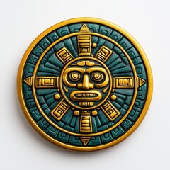 Intricate Aztec Sun Stone Design with Vibrant Colors and Patterns