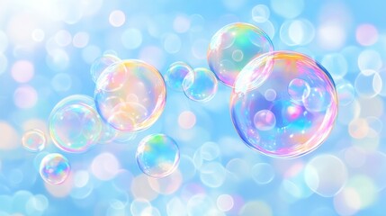 Sparkling Rainbow Bubbles in Blue Sky