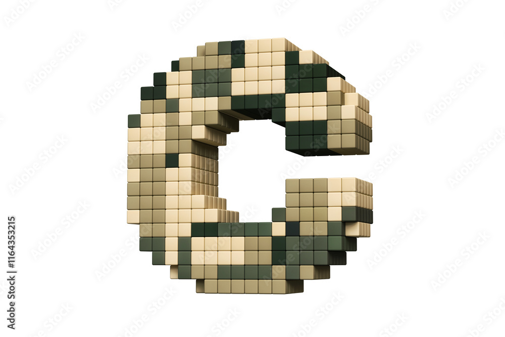 Aufkleber pixel art font letter c in army green and brown color combination. high quality 3d rendering.