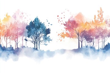 Watercolor illustration of a row of trees, ideal for use in editorial or design projects where a delicate, whimsical touch is needed