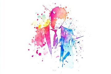 A man dressed formally in a suit and tie, depicted in a watercolor painting