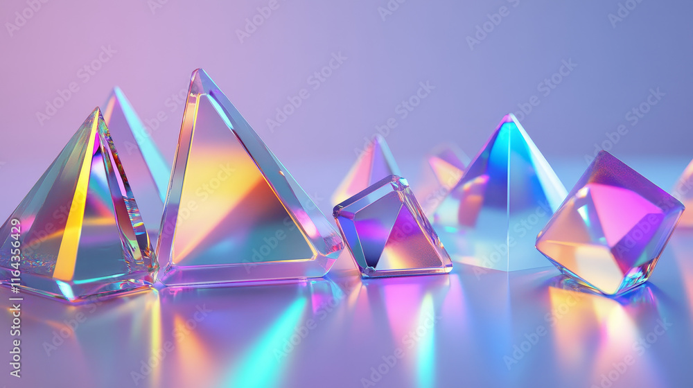 Aufkleber realistic 3d set of iridescent geometric figures isolated on transparent background. vector illustra