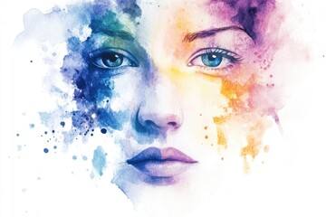 Watercolor portrait of a woman's face with soft features and gentle expression