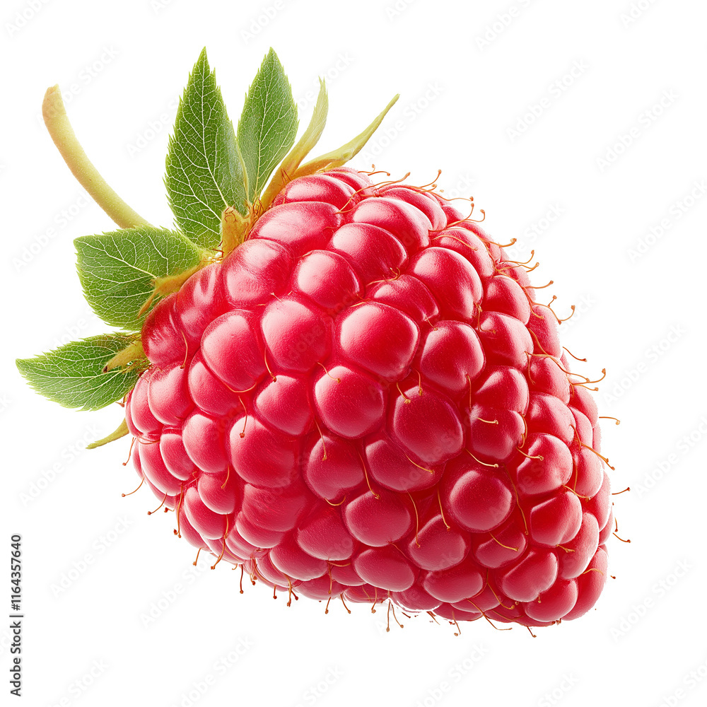 Aufkleber fresh ripe raspberry with green leaves isolated on white background
