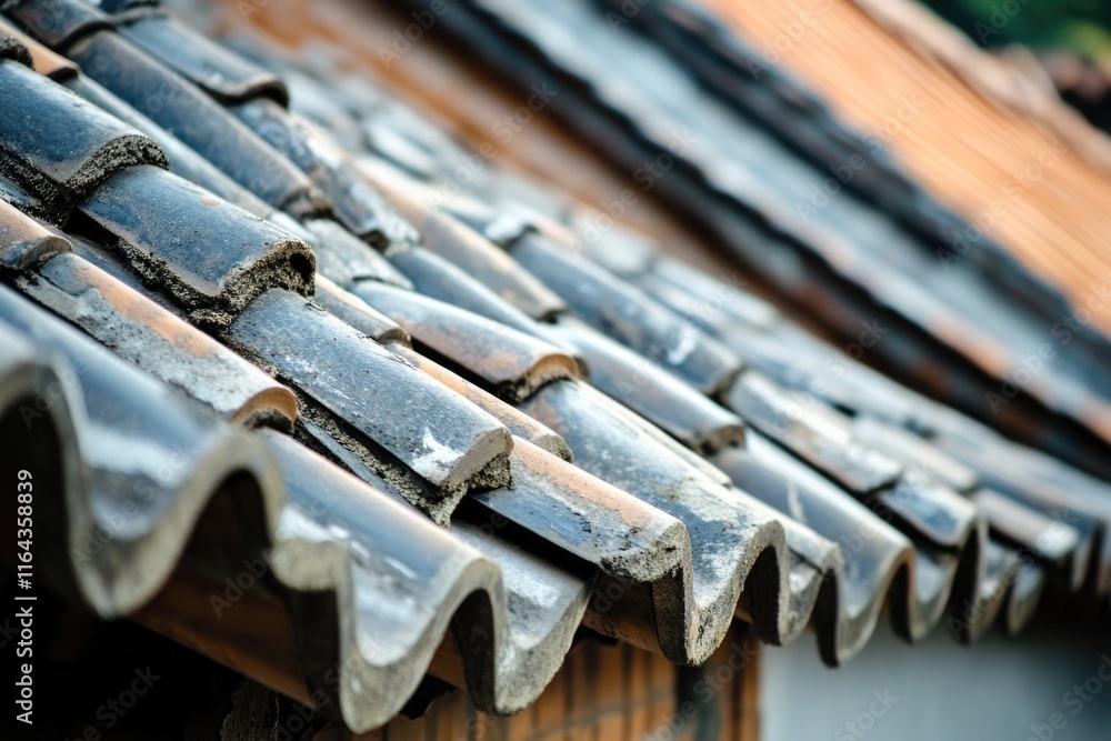 Aufkleber a detailed view of a building's roof structure with various elements visible