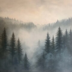Misty Mountain Forest Serenity A Peaceful Landscape Painting