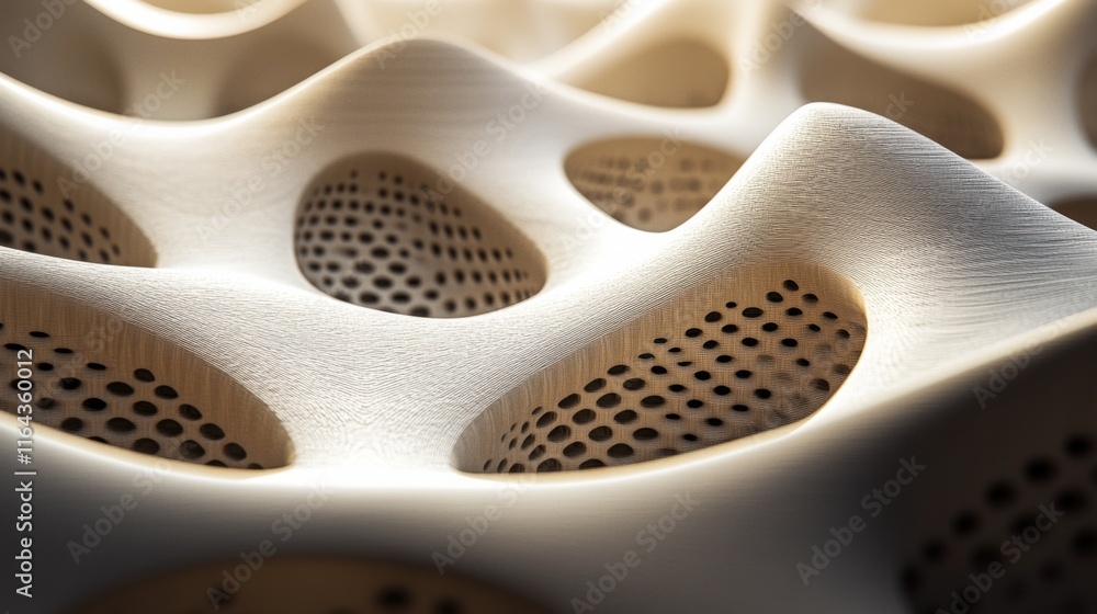 Poster abstract texture of intricately designed undulating surfaces showcasing intricate holes and curves, 
