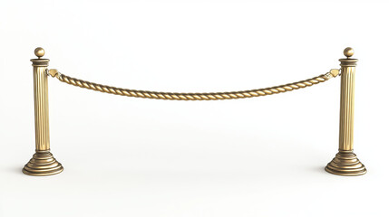 Barrier with rope and gold poles, fence for red carpet or vip event, museum or gallery stanchion, night club entrance security fencing isolated on white background, Realistic 3d vector illustration