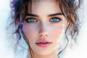 Fototapeta premium A close-up shot of a woman with bright blue eyes