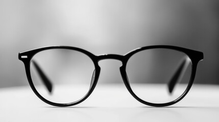A pair of glasses sits on a table surface