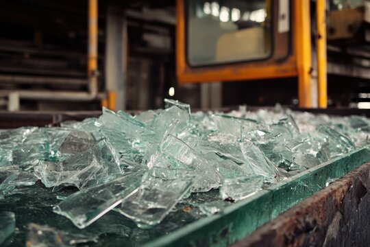 A pile of shattered glass sits atop a table, with fragments scattered around