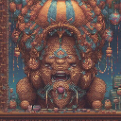 Obraz premium Pixel art depicting a majestic lion in a cozy room setting.