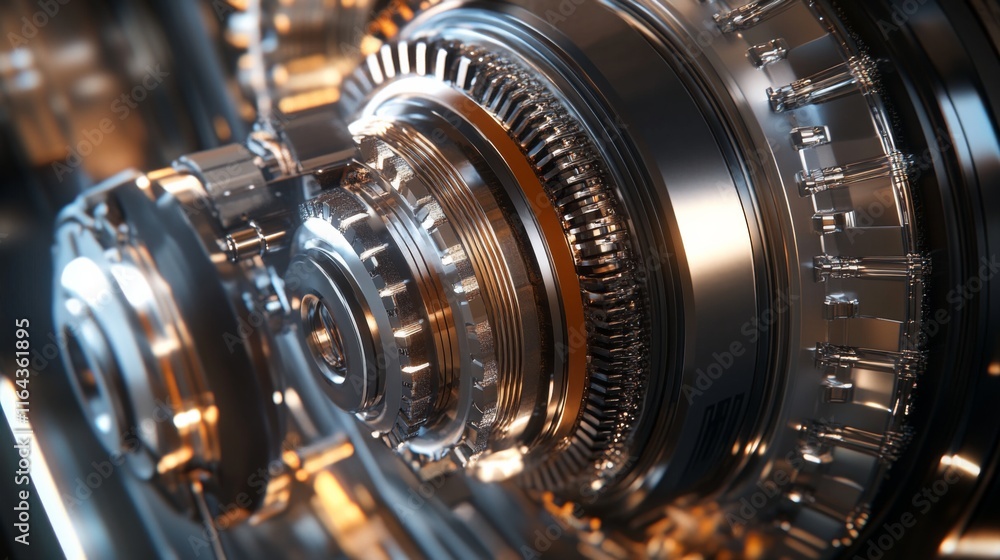 Aufkleber close-up of intricate gear mechanism in futuristic design showcasing high-tech engineering and preci