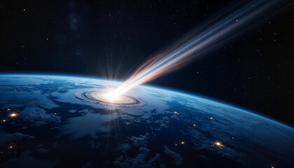 Comet passing near Earth with glowing tail in starry space, exploration