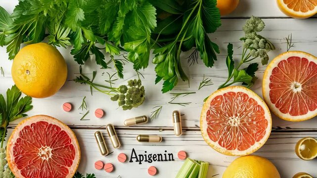 Apigenin in food products on the table. Selective focus. foods.