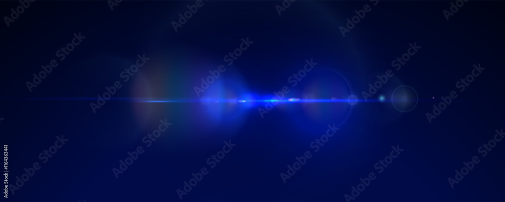 Poster horizontal blue glow effect with glare, bright shimmering laser for game interface design and illust
