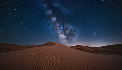 Starry sky over desert landscape with Milky Way, cosmic tranquility