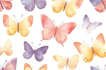Obraz premium A group of brightly colored butterflies gathered on a clean white surface, perfect for illustration or design projects