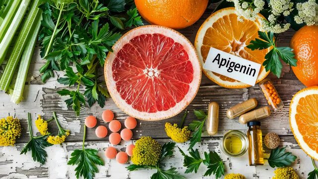 Apigenin in food products on the table. Selective focus. foods.
