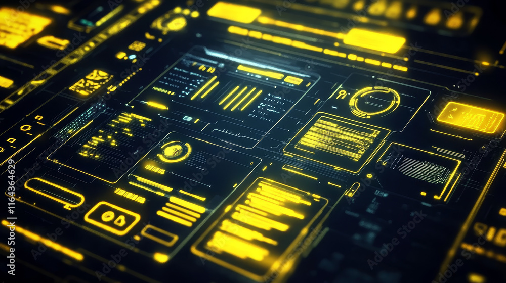 Poster game stream overlay, ui frame with yellow neon glow. digital user interface, twitch streaming screen