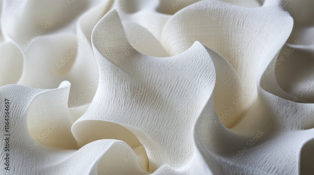 Poster delicate close-up of textured white fabric with flowing curves and soft shadows, perfect for backgro