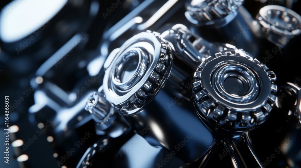 Aufkleber detailed close-up of a high-precision metallic engine component with shiny surfaces and intricate ge