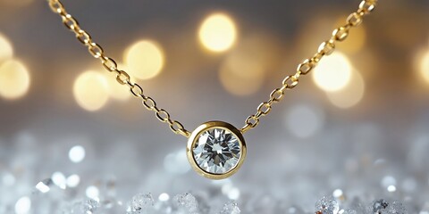 Fototapeta premium gold necklace with a single diamond gemstone