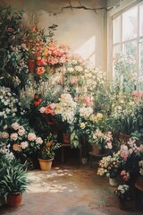 Sunlit Greenhouse A Floral Paradise in Bloom