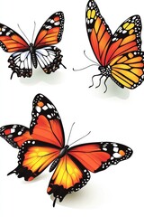 Naklejka premium Three orange butterflies on a white background