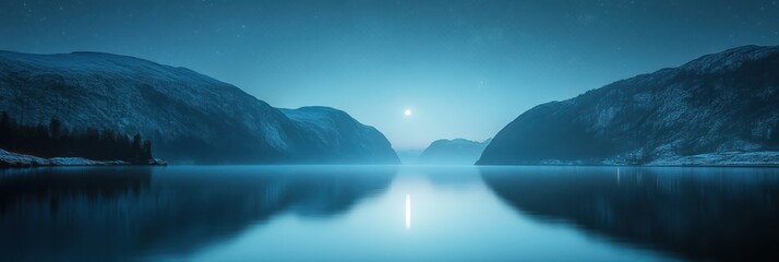 Fototapeta premium Serene Nighttime Fjord Mountainscape Under Starry Sky