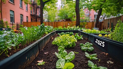 Community garden thriving with fresh greens in urban space