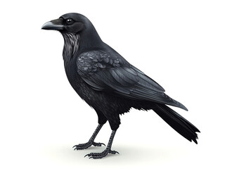Fototapeta premium birds on a white background, black crow in profile turned to the left