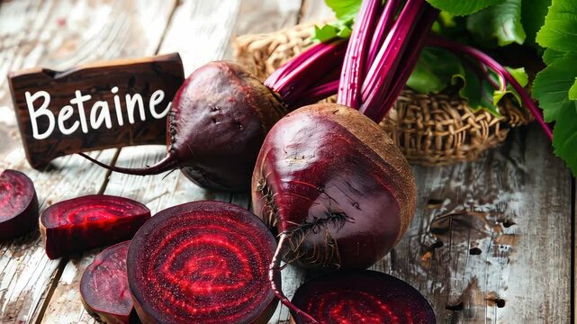 Betaine and beetroot supplements on the table. Selective focus. food.