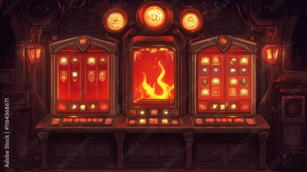 Poster hud frames for game shop and daily reward board. vector cartoon illustration of gui design of red ga