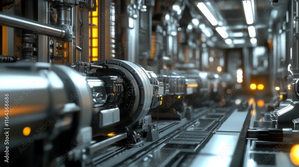Poster futuristic industrial machinery in a high-tech production facility, showcasing advanced technology a