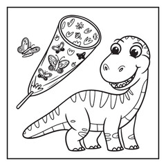 Cute Dinosaur Coloring Pages for Kids.
Dinosaur designs For Kids. Illustrations with Thick Lines
