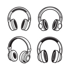set of headphones line art, black outline, vector and illustration, line art and outline