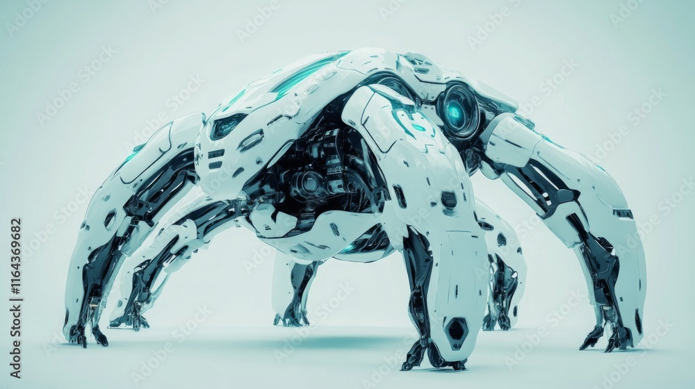 Poster futuristic robotic creature with four mechanical legs designed for advanced mobility and versatile a