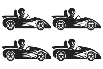 Obraz premium set of skull with racing car vector