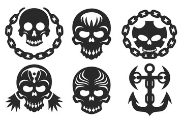 set of skull with chains vector illustration
