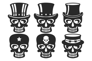 set of skull with hat vector illustration