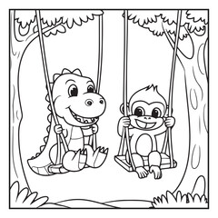 Cute Dinosaur Coloring Pages for Kids.
Dinosaur designs For Kids. Illustrations with Thick Lines