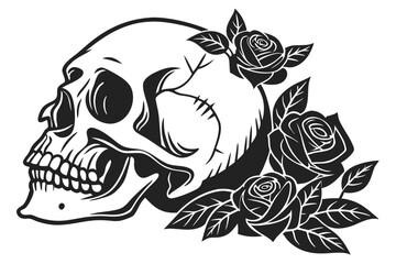 Skull with roses vector illustration