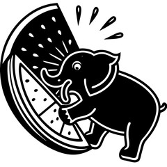 Sticker design of elephant with watermelon